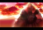  armor bad_id bad_pixiv_id beard cape facial_hair fading fate/zero fate_(series) hhxx lens_flare letterboxed male_focus red_hair rider_(fate/zero) sky solo 