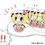  black_eyes blonde_hair fang flandre_scarlet four_of_a_kind_(touhou) hat lowres multiple_girls open_mouth rebecca_(keinelove) short_hair smile touhou wings 
