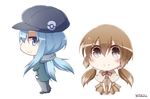  blue_eyes blue_hair blush brown_hair cabbie_hat capelet chibi crossed_arms eevee gen_1_pokemon gen_4_pokemon glaceon grey_eyes hat high_heels low_twintails multiple_girls poke_ball pokemon pokemon_(creature) scarf shoes sidelocks skirt smile twintails yutamaro 