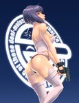  ass bare_shoulders belt breasts daniel_macgregor deviantart_sample fingerless_gloves ghost_in_the_shell gloves gun handgun image_sample kusanagi_motoko large_breasts laughing_man leotard pistol purple_hair red_eyes short_hair solo thighhighs thong_leotard trigger_discipline weapon white_legwear 