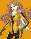  bad_id bad_pixiv_id bodysuit brown_hair crayon_shin-chan fang long_hair monaco_(rmn02) nohara_himawari older scarf yellow_bodysuit 