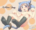  animal_ears blue_eyes blue_hair blush breasts cat_ears cat_tail doughnut fang food hyadain_no_joujou_yuujou kazuboh kneehighs naganohara_mio navel nichijou nipples nude open_mouth paw_pose short_hair short_twintails small_breasts socks solo tail tears twintails 