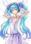  android aqua_eyes aqua_hair armpits arms_up denki dress hatsune_miku headphones long_hair panties see-through simple_background skeleton solo striped striped_panties twintails underwear very_long_hair vocaloid white_background 