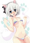  animal_ears bare_shoulders bikini black_hairband blue_eyes blush breasts cat_ears curvy fang hairband highres hitodama kemonomimi_mode konpaku_youmu konpaku_youmu_(ghost) looking_at_viewer maturiuta_sorato medium_breasts navel open_mouth short_hair silver_hair solo swimsuit tears touhou 