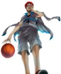  akashi_seijuurou bad_id bad_pixiv_id basketball basketball_uniform hand_on_own_face jacket jacket_on_shoulders kuroko_no_basuke letterman_jacket male_focus red_eyes red_hair solo sportswear yellow_eyes yubikitasu2 