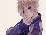  blonde_hair ivan_karelin jacket letterman_jacket male_focus murata0033 purple_eyes purple_jacket solo tiger_&amp;_bunny 