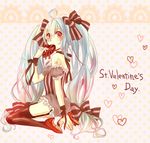  ahoge aqua_hair garter_straps hair_ribbon hatsune_miku heart high_heels long_hair mijirou_(osiruko2525) ribbon shoes sitting solo thighhighs twintails valentine very_long_hair vocaloid wariza 