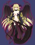  asamura_hiori blonde_hair breasts demon_girl gauntlets highres horns large_breasts long_hair navel open_mouth original pointy_ears red_eyes revealing_clothes scythe solo succubus tail very_long_hair wings 
