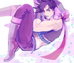 boots bow crop_top drawr hamadaichi jojo_no_kimyou_na_bouken joseph_joestar_(young) lipstick makeup male_focus midriff purple purple_eyes purple_hair ribbon scarf solo 