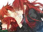  2girls armband blue_eyes brother_and_sister dual_persona grin hair_bobbles hair_ornament hand_on_another's_face hug lovemaronmeru0827 multiple_girls red_hair siblings smile tears time_paradox twintails umineko_no_naku_koro_ni ushiromiya_ange ushiromiya_battler younger 