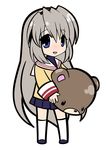  animal_head bear_head blue_eyes blush chibi clannad hairband hikarizaka_private_high_school_uniform kazu_(pixiv8325) long_hair sakagami_tomoyo school_uniform silver_hair solo 