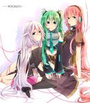  bad_id bad_pixiv_id braid green_hair hatsune_miku ia_(vocaloid) long_hair looking_at_viewer megurine_luka multiple_girls pink_hair recotasan twin_braids twintails very_long_hair vocaloid white_hair 