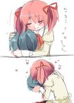  bad_id bad_pixiv_id banned_artist blood blue_hair blush closed_eyes comic guro hair_ribbon hug kaname_madoka kiss mahou_shoujo_madoka_magica miki_sayaka multiple_girls pink_hair ribbon runamatu school_uniform severed_head short_hair short_twintails translated twintails yandere yuri 