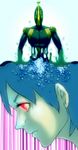  dual_persona foo_fighters foo_fighters_(stand) glowing glowing_eyes green_hair green_skin jojo_no_kimyou_na_bouken kamiura red_eyes short_hair slime stand_(jojo) stone_ocean water 