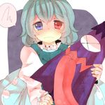  bad_id bad_pixiv_id blue_eyes blue_hair blush heterochromia karakasa_obake mua_(tatarauramesiya) purple_umbrella red_eyes short_hair skirt smile tatara_kogasa tears tongue touhou umbrella unconscious vest x_x 