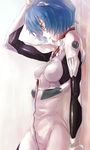  ayanami_rei blue_hair bodysuit fly_(marguerite) neon_genesis_evangelion plugsuit red_eyes short_hair solo white_bodysuit 