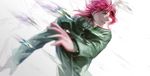  blurry depth_of_field earrings emerald gakuran glass green_eyes highres jewelry jojo_no_kimyou_na_bouken kakyouin_noriaki male_focus motion_blur pink_hair school_uniform solo stardust_crusaders xenoc 