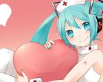  aqua_eyes aqua_hair bad_id bad_pixiv_id hat hatsune_miku headphones heart kanitama_(putyourhead) long_hair looking_at_viewer nail_polish nurse nurse_cap smile solo twintails vocaloid 