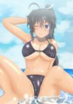  1girl absurdres bikini bra breasts cameltoe dark_skin highres homura_(senran_kagura) large_breasts panties senran_kagura senran_kagura_(series) solo swimsuit underwear 