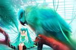  aqua_eyes aqua_hair bad_id bad_pixiv_id bird branch hatsune_miku long_hair minigirl parrot twintails very_long_hair vocaloid zhifeiji 