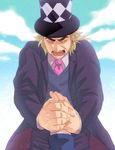  blonde_hair foo-xxx hat holding_hands jojo_no_kimyou_na_bouken long_coat necktie out_of_frame pov pov_hands robert_eo_speedwagon scar solo_focus tears top_hat 