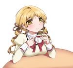  bad_id bad_pixiv_id banned_artist blonde_hair cup drill_hair mahou_shoujo_madoka_magica runamatu school_uniform solo table teacup tomoe_mami twin_drills twintails yellow_eyes 