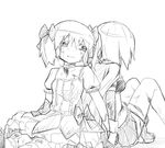  back-to-back bad_id bad_pixiv_id banned_artist blood bow choker gloves greyscale hair_bow holding_hands kaname_madoka magical_girl mahou_shoujo_madoka_magica miki_sayaka monochrome multiple_girls runamatu short_hair short_twintails soul_gem tears thighhighs twintails zettai_ryouiki 