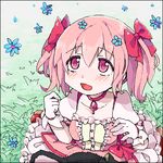  bad_id bad_pixiv_id banned_artist bow cat choker flower gloves hair_bow kaname_madoka lowres magical_girl mahou_shoujo_madoka_magica pink_eyes pink_hair runamatu short_twintails solo soul_gem twintails 