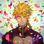  bad_id bad_pixiv_id blonde_hair blue_eyes bug curly_hair giorno_giovanna insect jojo_no_kimyou_na_bouken ladybug male_focus petals smile solo yubikitasu2 