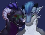  black_scales black_sclera couple darkgem dragon drion fredrik green_eyes horn male mydnyte portrait red_eyes red_sclera scalie smile white_scales 