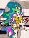  anthrofied breasts cleavage clothed clothing equine female friendship_is_magic horn kitchen looking_at_viewer mammal my_little_pony newyorkx3 princess princess_celestia_(mlp) royalty solo standing winged_unicorn wings 