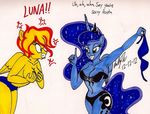  angry anthro anthrofied bra covering covering_breasts duo english_text equine eye_contact female friendship_is_magic half-closed_eyes horn lingerie mammal my_little_pony newyorkx3 panties plain_background princess_luna_(mlp) signature smile spitfire_(mlp) standing text topless underwear white_background winged_unicorn wings wonderbolts_(mlp) 