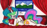  anthrofied bed blush butt equine female friendship_is_magic horn looking_at_viewer lying mammal my_little_pony newyorkx3 on_side princess princess_celestia_(mlp) royalty smile solo underwear winged_unicorn wings 