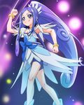  armpits asymmetrical_clothes bike_shorts blue_bow blue_eyes blue_hair bow bracelet choker crystal_earrings cure_diamond dokidoki!_precure earrings eyelashes haruyama_kazunori hishikawa_rikka jewelry long_hair magical_girl ponytail precure smile solo walking 