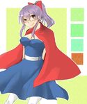  1girl belt breasts brown_eyes cape cleavage dress fairy_tail glasses laki_olietta long_hair ponytail purple_hair smile 