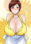  1girl aqid blush breasts brown_eyes brown_hair cleavage female huge_breasts kaneda_(aqid) shiny shiny_skin short_hair super_real_mahjong sweat toyohara_etsuko 