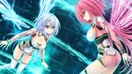  blue_hair cinema_(komorebi_no_nostalgica) cleavage game_cg komorebi_no_nostalgica norita pink_hair thighhighs wings 