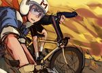  bicycle bike_shorts blue_eyes blue_hair colorized fingerless_gloves gloves ground_vehicle helmet jp leg_hair mach_go_go_go mifune_gou multiple_boys panties_(pantsu-pirate) pompadour redline riding sleeves_rolled_up snot sweat visor yellow_eyes 