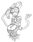  bare_shoulders detached_sleeves greyscale hair_over_one_eye leviathan_(skullgirls) long_hair long_skirt monochrome side_ponytail sitting skirt skull skullgirls smile solo squigly_(skullgirls) stitched_mouth stitches striped striped_legwear striped_sleeves tsukudani_(coke-buta) zombie 
