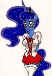  anthrofied arms_behind_back blush breasts cleavage clothed clothing equine female friendship_is_magic horn legwear looking_at_viewer mammal my_little_pony newyorkx3 plain_background princess_luna_(mlp) school_uniform shy solo standing stockings tiara white_background winged_unicorn wings 