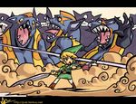  alex_ahad battle blonde_hair dust_cloud hat link moblin monster pointy_ears sharp_teeth sword teeth the_legend_of_zelda the_legend_of_zelda:_the_wind_waker toon_link weapon 