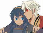  1girl bad_id bad_pixiv_id blue_eyes fire_emblem fire_emblem:_kakusei long_hair lucina male_my_unit_(fire_emblem:_kakusei) mejiro my_unit_(fire_emblem:_kakusei) red_eyes short_hair silver_hair tiara 