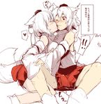  1girl animal_ears bare_shoulders blush crossdressing detached_sleeves dual_persona erection erection_under_clothes genderswap genderswap_(ftm) hat hetero inubashiri_momiji karochii licking otoko_no_ko selfcest siblings sketch tail tokin_hat tongue touhou translated wolf_ears wolf_tail 