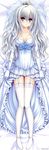  absurdres blue_flower blue_rose breasts bridal_veil cleavage collarbone crown d: dakimakura dress elbow_gloves flower full_body garter_straps genderswap genderswap_(mtf) gloves highres kisakinomiya_chihaya legs medium_breasts norita open_mouth otome_wa_boku_ni_koishiteru otome_wa_boku_ni_koishiteru_futari_no_elder purple_eyes rose solo thighhighs veil wedding_dress white_hair white_legwear 