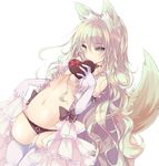  :&gt; animal_ears bad_id bad_pixiv_id blonde_hair fox_ears fox_tail frills grey_eyes heart long_hair lowleg lowleg_panties minchi_(lordofthemince) navel no_bra original panties ribbon solo tail thighhighs underwear valentine very_long_hair wavy_hair 