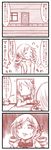  4koma apartment comic drill_hair giantess hair_ornament highres kaname_madoka long_hair looking_back mahou_shoujo_madoka_magica miki_sayaka monochrome multiple_girls short_hair smile tomoe_mami translated twin_drills twintails zundacroquette |_| 