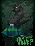 bulge canine chibi-marrow ear_piercing kilt looking_at_viewer male piercing solo toned 