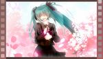  aqua_hair cherry_blossoms closed_eyes film_strip graduation hair_ribbon hatsune_miku long_hair manaseiro open_mouth ribbon school_uniform serafuku skirt solo twintails very_long_hair vocaloid 