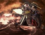  adepta_sororitas bad_id bad_pixiv_id black_hair blood bolter crossover flamer fleur_de_lis fujiwara_no_mokou hair_ribbon heavy_bolter houraisan_kaguya long_hair multiple_girls open_mouth power_armor ribbon skull touhou traghetto warhammer_40k weapon white_hair 