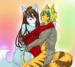  canine duo fox foxcat gay girly hair looking_at_viewer male mammal mushni nude pose smile teasing tehstupidbug undressing zane 